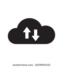 Ícone de sincronização de nuvem com setas de upload e download para transferência de dados armazenamento de arquivos on-line e backup de rede em um servidor Web ícone de glifo sólido vetorial