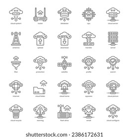 Cloud System icon pack for your website design, logo, app, and user interface. Cloud System icon outline design. Vector graphics illustration and editable stroke.