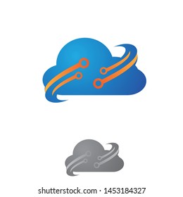 Cloud system tech circuit logo design vector