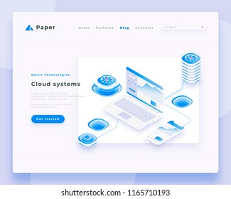 Cloud systems concept landing page header template. 3d isometric vector illustration.