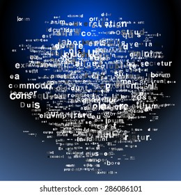 cloud tag from fragments of letter on a dark background