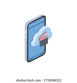 Cloud take film technology mobile smart phone. Vector 3d isometric, color web icon, new flat style. Creative illustration design, isolated graphic idea for infographics.