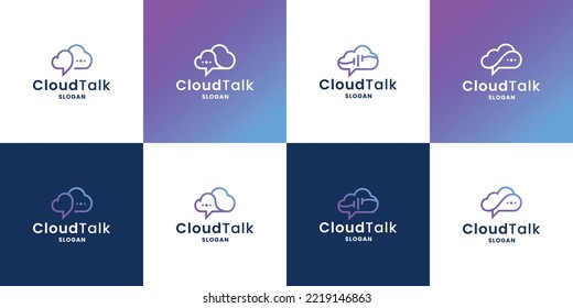 cloud talk, bubble chat and cloud combine logo design collection for technology company