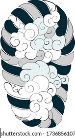 cloud tattoo and Japanese wave ,coloring book japanese style.Traditional Asian water splash tattoo.Tattoo art highly detailed in line art style.