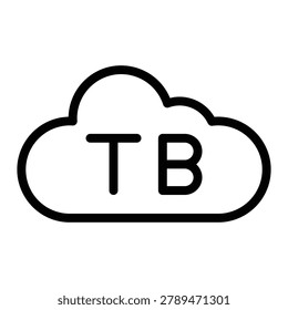 Cloud TB Terabyte Storage Capacity Icon Black and White Line Art Illustration Design
