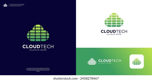 Cloud tech with abstract storage database server logo design.