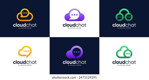 Tecnología de nube con colección de diseño de logotipo de chat de burbuja.