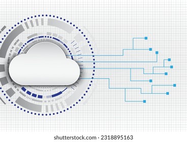 Cloud with tech circle background with connection circuit Data transmission concept to data collection system over secure internet network white tech background with grit grid