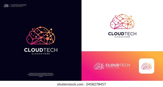 Cloud tech computing database network circuit dot connect logo design.