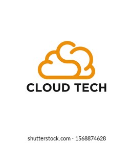 Cloud tech computing logo icon simple minimalist design line style website hosting domain business.