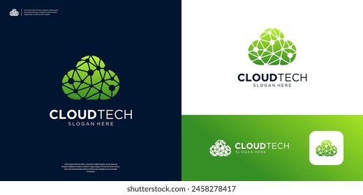 Cloud tech connection database server network logo design.