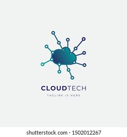 Cloud Tech Logo Abstract, Concept Icon Cloud + Symbol Circuit Tech. Modern Icon Vector Stock Eps 10.