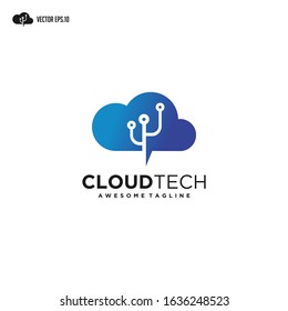 Cloud Tech Logo, cloud computing with technology logo design.