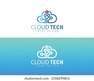cloud tech logo creative tree tech design concept smart innovation digital system
