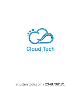 Cloud Tech Logo Design Template. Cloud stylish logo and icons