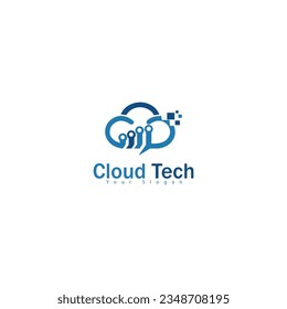 Cloud Tech Logo Design Template. Cloud stylish logo and icons