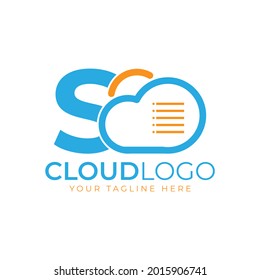 Cloud Tech Logo. Initial Letter S with Cloud and Document for Technology Concept. Data Software Weather Sign