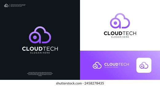 Cloud tech logo with letter A target logo design.