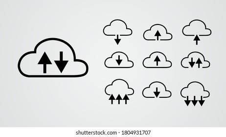 cloud tech set collection. upload download data. cloud storage. data transfer. vector illustration
