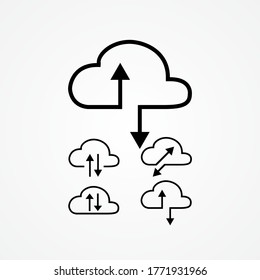 cloud tech vector illustration. download and upload data. share information via cloud storage