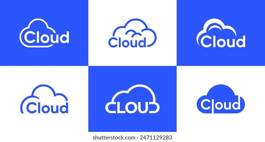Cloud tech word mark logo design collection.