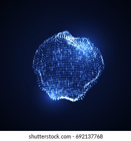 Cloud technologies. Abstract virtual digital sphere of binary code particles. Futuristic vector illustration. Neon glowing cloud structure. Internet or cyberspace technology concept. Neural network.