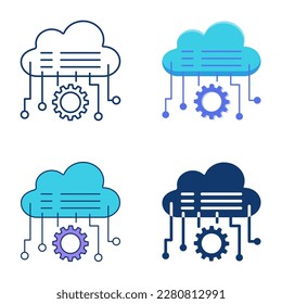 Cloud technologies icon set in flat and line style. Cloud data access, symbol with gear, api software. Vector illustration.