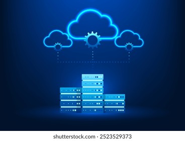 Tecnología en la nube En segundo plano, servidores conectados a la nube, que representan un almacenamiento de datos eficiente y una colaboración en la era digital.