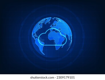 Cloud technology background with Earth conveys important data collected through the world's internet network into the cloud It is a technology used to store data as a system with data security.