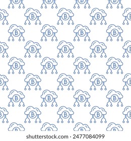 Cloud Technology with Bitcoin vector Crypto Currency concept seamless pattern in thin line style