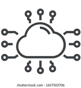 Cloud technology black line icon on white background