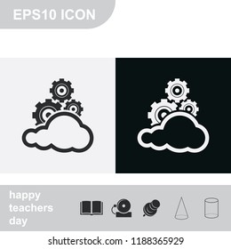 Cloud technology black and white vector icon. Network concept. Social networking illustration.