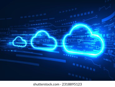Cloud technology with circuit boards on the back The concept is a technology for storing important information through the Internet. It is a security system. load data to use