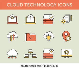 Cloud Technology Colored Line Icons