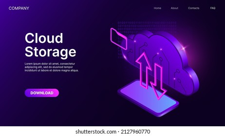 Cloud technology computing concept. Data Safety technologies. Isometric illustration for web page design. Vector illustration