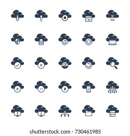 Cloud technology and computing vector icon set in glyph style