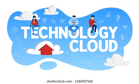 Cloud technology concept. Data storage in the internet. Idea of modern digital technology and information protection. Vector flat illustration