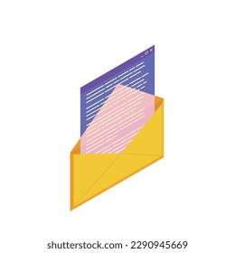 Cloud technology data storage isometric icon with document in envelope 3d vector illustration