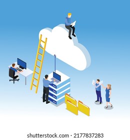 Cloud technology engineers and administrators isometric 3d vector illustration concept for banner, website, illustration, landing page, flyer, etc.