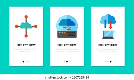Cloud technology flat icon set. Computer, server, router. Data exchange, networking, wireless connection concept. Vector illustration symbol elements for web design