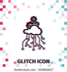 Cloud technology glitch effect vector icon. Network concept. Social networking illustration.