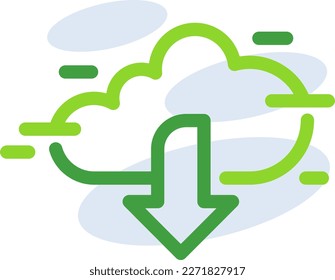Icono de tecnología de nube con estilo de contorno verde. Concepto, digital, datos, abstracto, red, internet, tecnología. Ilustración vectorial