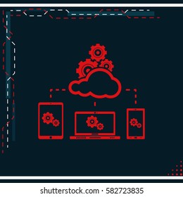 Cloud technology icon. Network concept. Social networking illustration. Laptop, tablet and smartphone image.