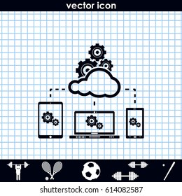 Cloud technology icon. Network concept. Social networking illustration. Laptop, tablet and smartphone image.