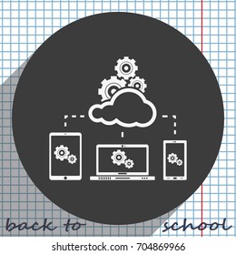 Cloud technology icon. Network concept. Social networking illustration. Laptop, tablet and smartphone image.