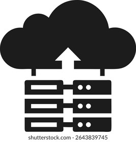 Cloud technology icon with servers uploading data illustrative vector design