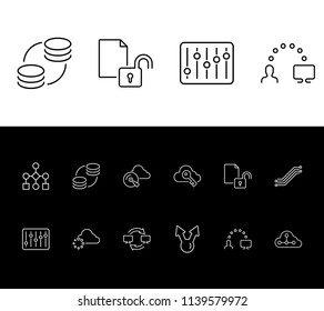 Cloud technology icon set and data processing with data infrastructure, content sharing and encryption. Transfer related cloud technology icon vector for web UI logo design.