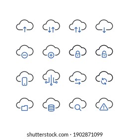 Cloud Technology Icon Set. Network And Service Database Storage Sign - Vector