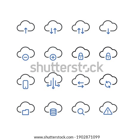 Cloud technology Icon Set. Network and Service Database Storage Sign - Vector