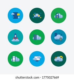 Cloud technology icons set. Big data and cloud technology icons with cloud technology, blog storage and cloud security. Set of datacenter for web app logo UI design.